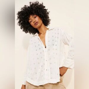 Free People - We The Free Mae Washed Eyelet Buttonup Size M White boho beach